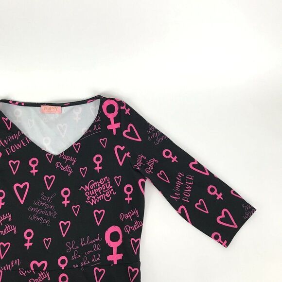 Popsy Clothing Cherish Girl Power Midi Dress US Size 10 V-Neck Pockets Stretch - Picture 4 of 11